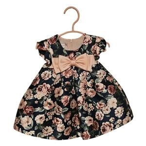 Bonnie Baby Dress – Size 6–9 Months – Navy/Teal Floral with Bow